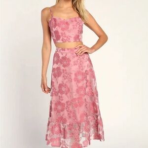 Lulu’s Certainly Stylish Mauve Pink Burnout Floral Two-Piece Midi Dress
